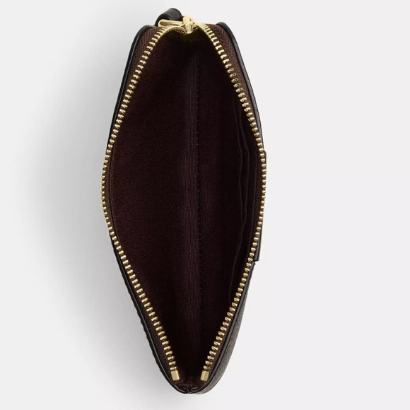 NEW Coach Small Corner Zip Wristlet Signature Canvas With Stripe Brown / Black - Picture 4 of 8